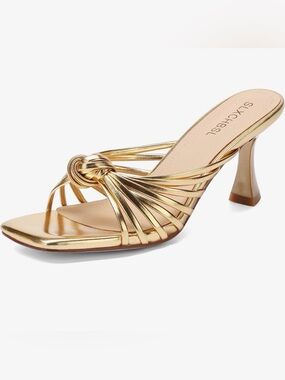 Slip On Kitten Heels for Women, Square Open Toe Knotted Heeled Sandal